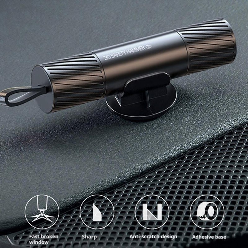 Tactical Car Emergency Escape Tool - Spring-Loaded Window Breaker & Seatbelt Cutter, 20KGF Impact Force, Underwater Use, Aluminum Alloy Life Saver with Mount Base - Image 3